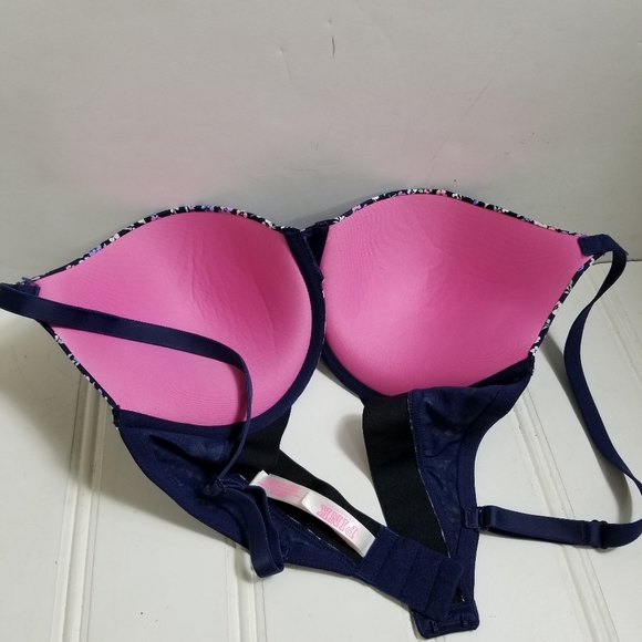 PINK Victoria's Secret Bra Womens Size 36DD Blue Floral Print Push Up Lingerie - Picture 7 of 11